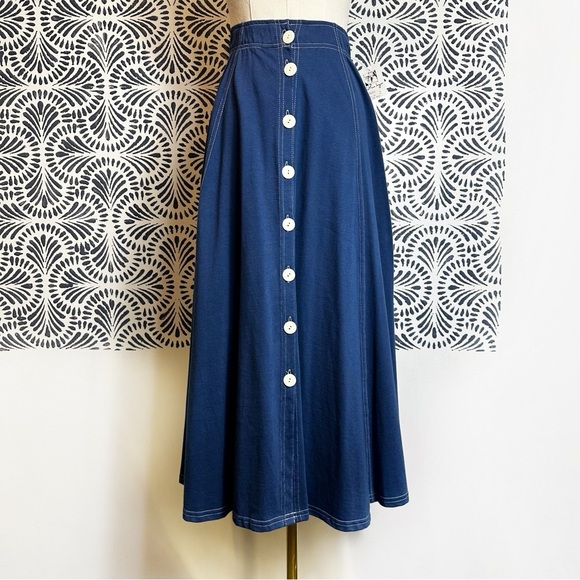 Vintage Dresses & Skirts - Vintage Jason Maxwell Cotton Button Front Elastic Waist Skirt
